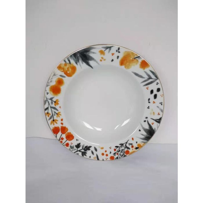 DKD Home Decor Plato Shabby de Porcelana con Flores, Multicolor Azul, 21.5 cm, Set 12 Unidades, Apto Microondas y Lavavajillas