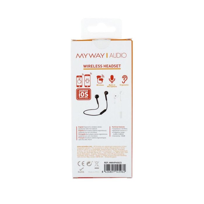 Myway Mwhph0023 Auriculares Inalambricos Blanco, Sonido HD Wireless 4.1, Diseño Ergonómico y Micrófono Integrado 1