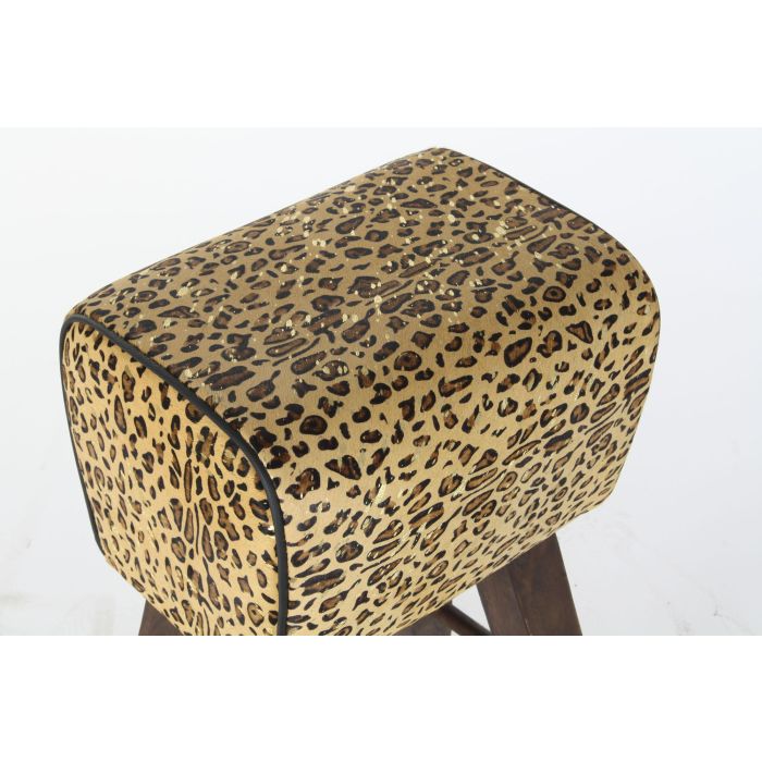 DKD Home Decor Taburete Colonial Marron Negro Madera Piel 43 x 35 x 75 cm 1