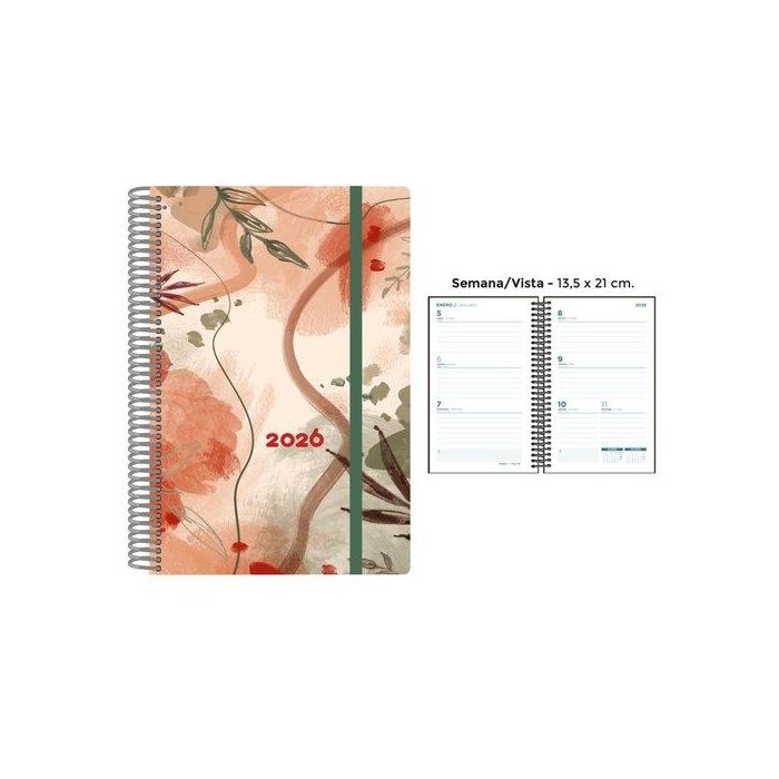 Agenda Anual (2026) Senfort Decorada Espiral Tapa Pp Con Goma 135X210 S/V Sunset