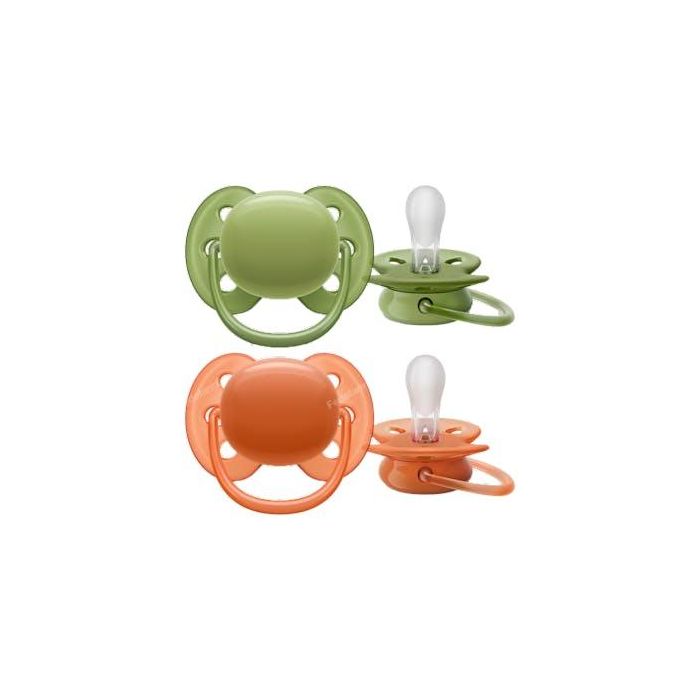 AVENT SCF093/01 Chupete Ultra Soft +18 Meses Verde/Naranja, Duplo (2 Unidades)