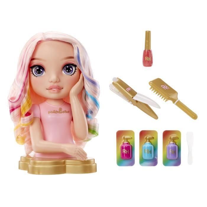 MGA Playset Cabeza Estilista Rainbow High Bella Parker con Pelo Largo Cepillable, 3 Cremas Color y Accesorios 4