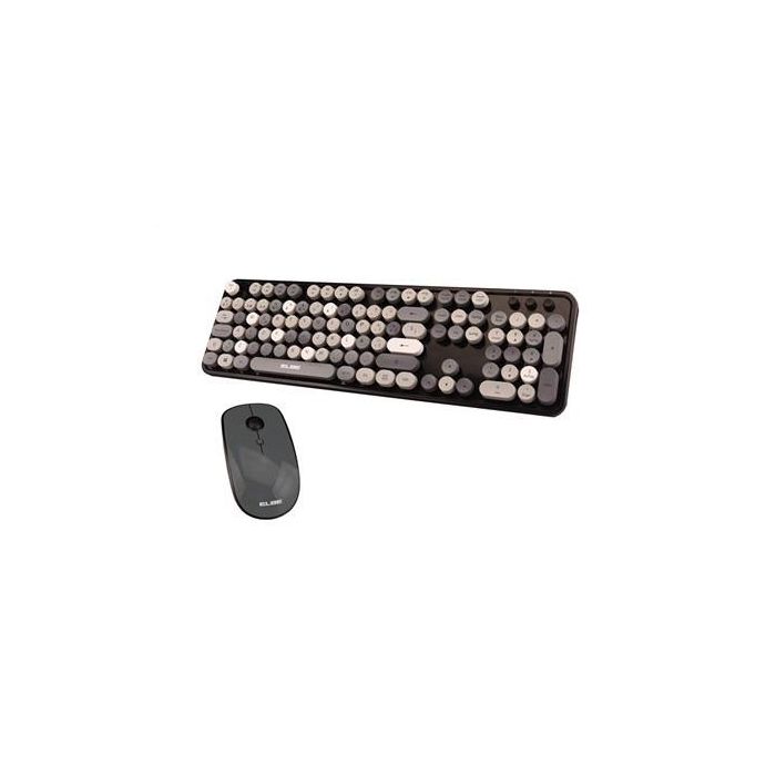 Elbe PTR-105 Pack Teclado y Ratón Inalámbricos Vintage Tono Gris Ratón Óptico 4D 800/1200/1600 dpi Teclado Numérico 2