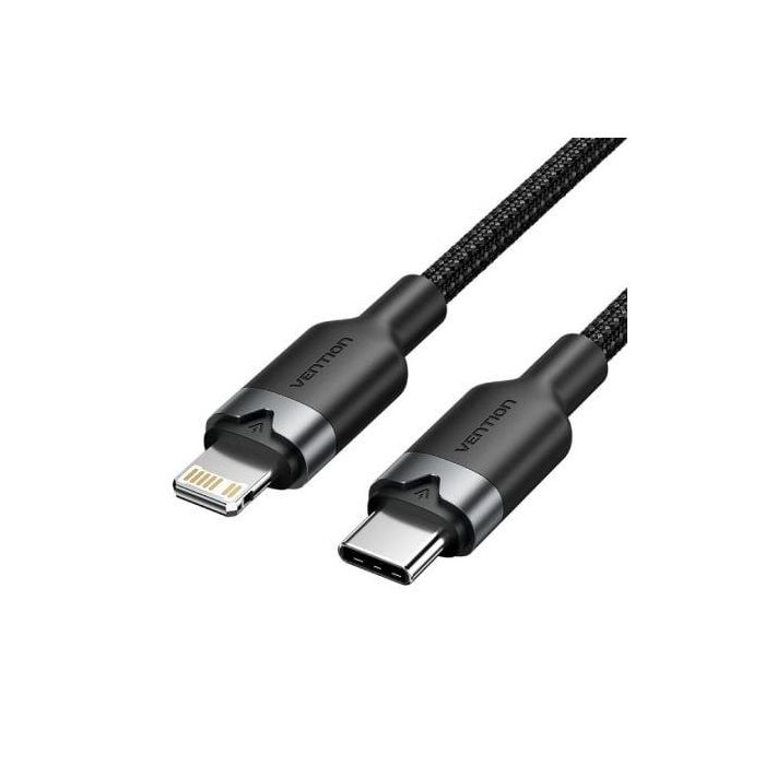 Cable USB Tipo-C Lightning Vention LALBF/ USB Tipo-C Macho - Lightning Macho/ 27W/ 480Mbps/ 1m/ Negro