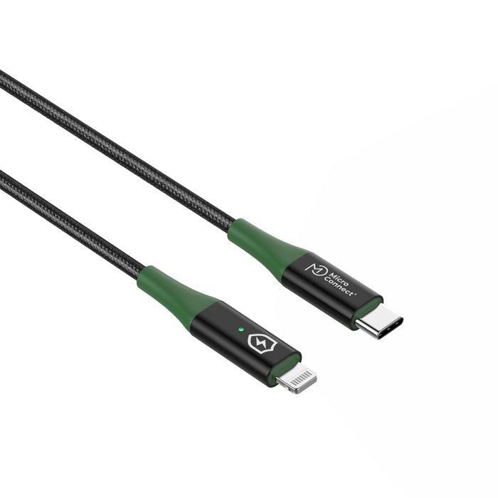MicroConnect Smart Charge MFI USB-C to Lightning Cable 1m Black/Green 2 MicroConnect Smart Charge MFI USB-C to Lightning Cable 1m Black/Green 2