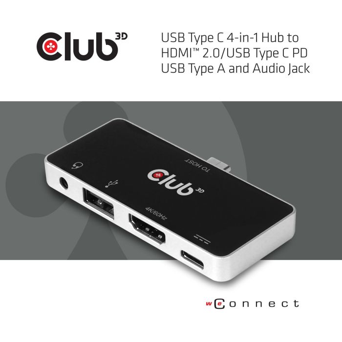 Club3D USB-C 4en1 Hub: HDMI, USB, USB-C, Audio 4K 60Hz, Carga PD 100W 3 Club3D USB-C 4en1 Hub: HDMI, USB, USB-C, Audio 4K 60Hz, Carga PD 100W 3