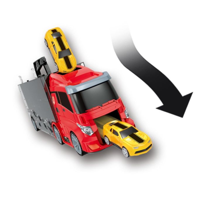 Tachan Camión Portacoches de Bomberos con 5 Coches, Avión y Señales de Tráfico para Niños +3 Años 2