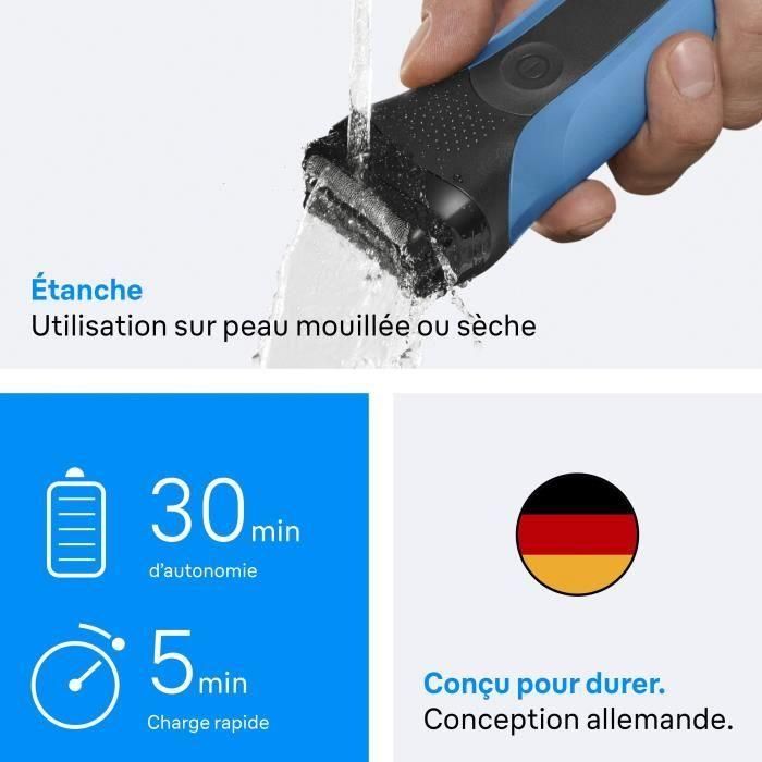 Braun Afeitadora Eléctrica Serie 3 BRA8700216735667 Azul/Negra - 30 min Batería, Carga Rápida 5 min 1