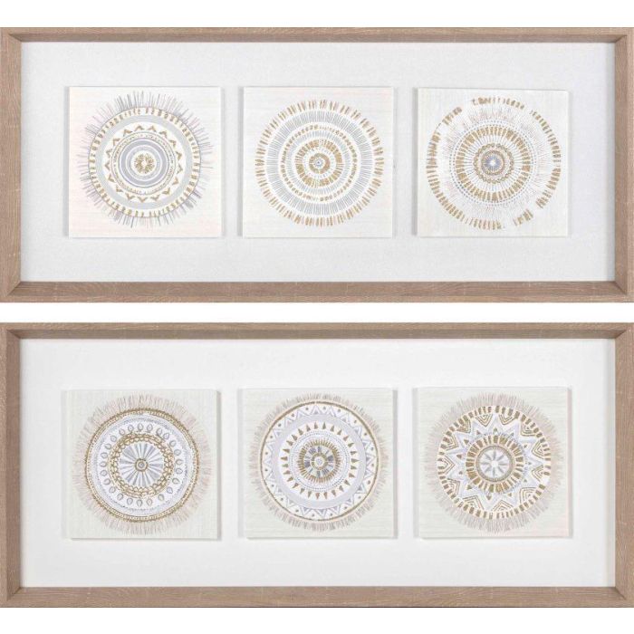 DKD Home Decor Cuadro Scandi Beige Natural Diseño Círculos Lienzo con Marco PS 63.5x28.6x4cm - Set 2 Unidades