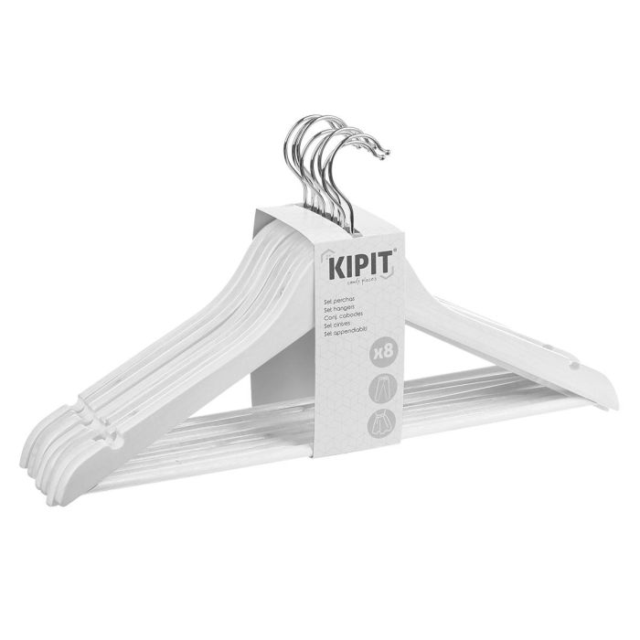 KIPIT Set de 8 Perchas Blancas, de Madera y Metal para Ropa, Dimensiones 43.5 x 23 x 10 cm (Set de 8) 2