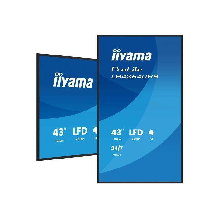 iiyama Monitor Profesional 43" UHD 3840x2160 VA DLED Panel, 500cd/m², Horizontal/Vertical, Android 14, HDMI, USB-C, WiFi, 24/7