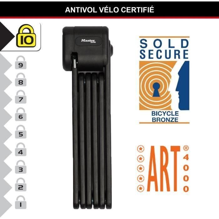 Candado plegable para bicicleta - MASTER LOCK - 8333EURDPRO - Acero endurecido, 3 llaves, certificado, soporte incluido 1 Candado plegable para bicicleta - MASTER LOCK - 8333EURDPRO - Acero endurecido, 3 llaves, certificado, soporte incluido 1