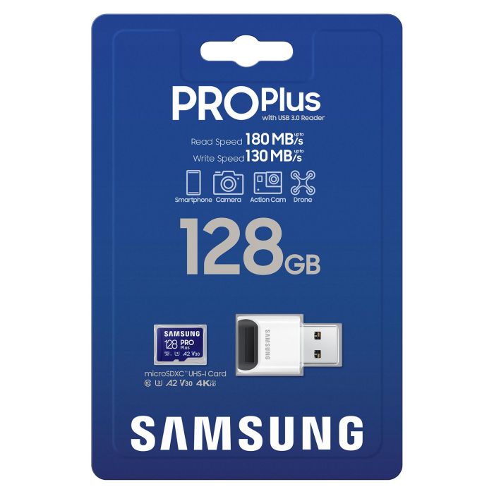 Samsung MB-MD128S Tarjeta MicroSDXC de 128GB, 180MB/s Lectura, 130MB/s Escritura, UHS-I, Clase 10, con Lector USB 6