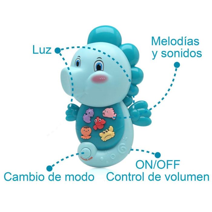 KioKids Caballito de Mar Musical Interactivo Juguete para Bebés +6 Meses, con Luces, 5 Sonidos Animales y 10 Melodías, Azul 4