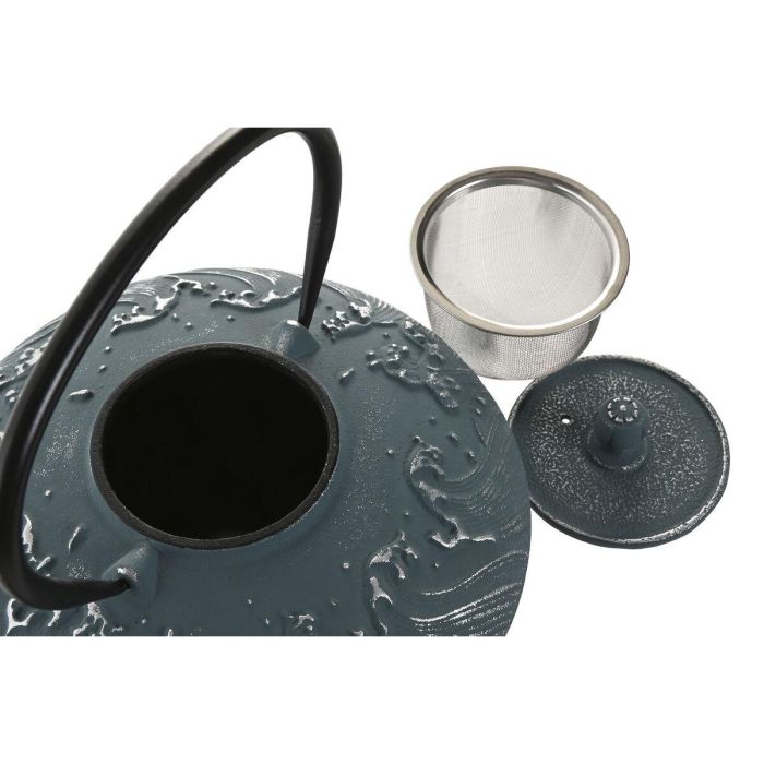 DKD Home Decor Tetera Oriental Azul Blanco Hierro Fundido Inox 800ml Apta Lavavajillas y Gas (2 Unidades) 1