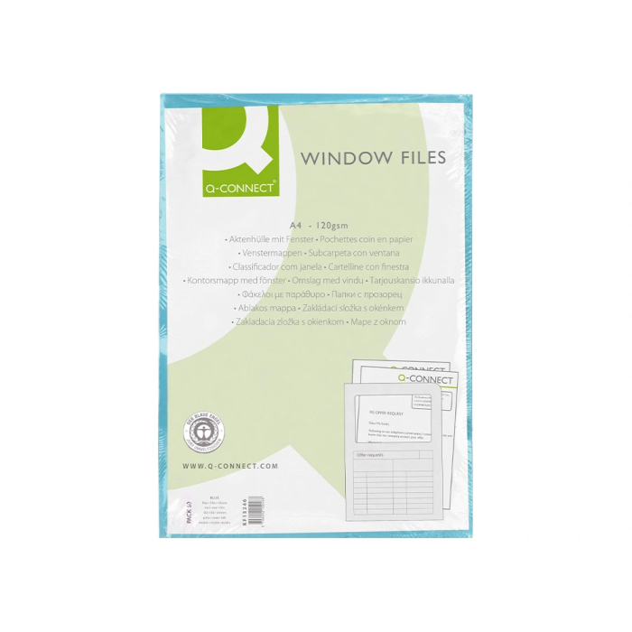 Q-connect Subcarpeta Cartulina A4 Azul con Ventana Transparente, 120 g/m² 1