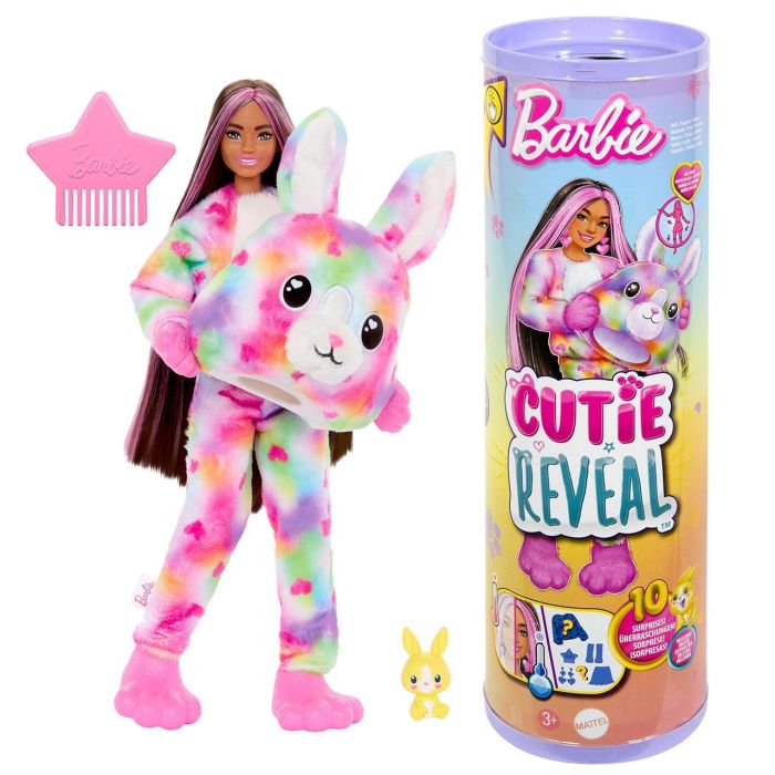 Muñeca barbie cutie reveal sueños de colores muñeca con disfraz de conejito y accesorios sorpresa.