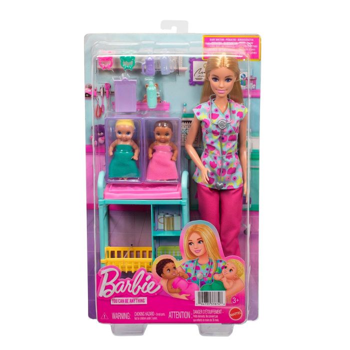 Barbie Muñeca Doctora Con Complementos Jmk12, Incluye 2 Bebés, Mesa de Reconocimiento, Accesorios Médicos, +3 Años 1