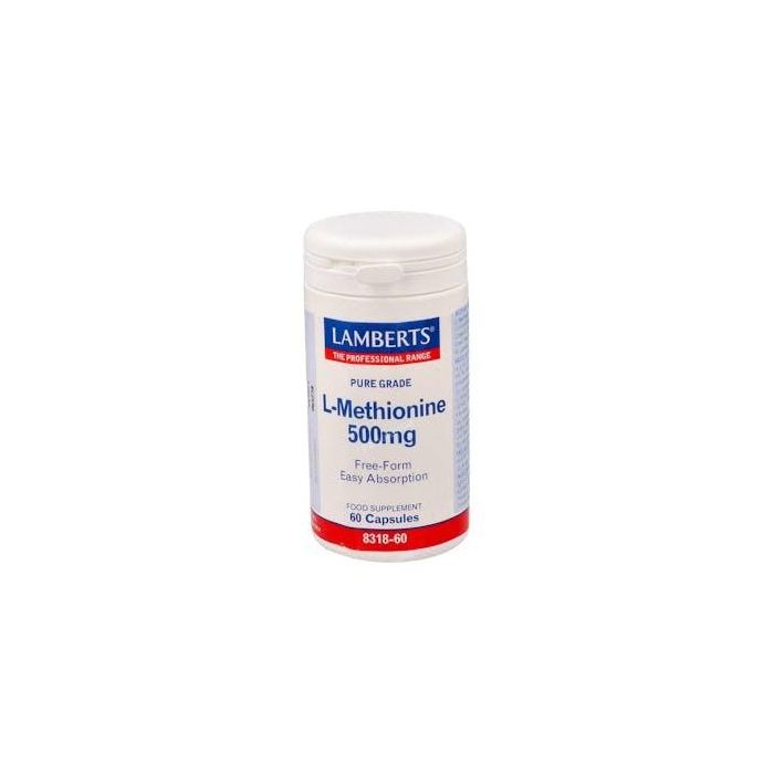 Lamberts L-Metionina 500 mg 60 Cápsulas. Aminoácido Esencial para Síntesis Proteínas, Colágeno. Apto Veganos.