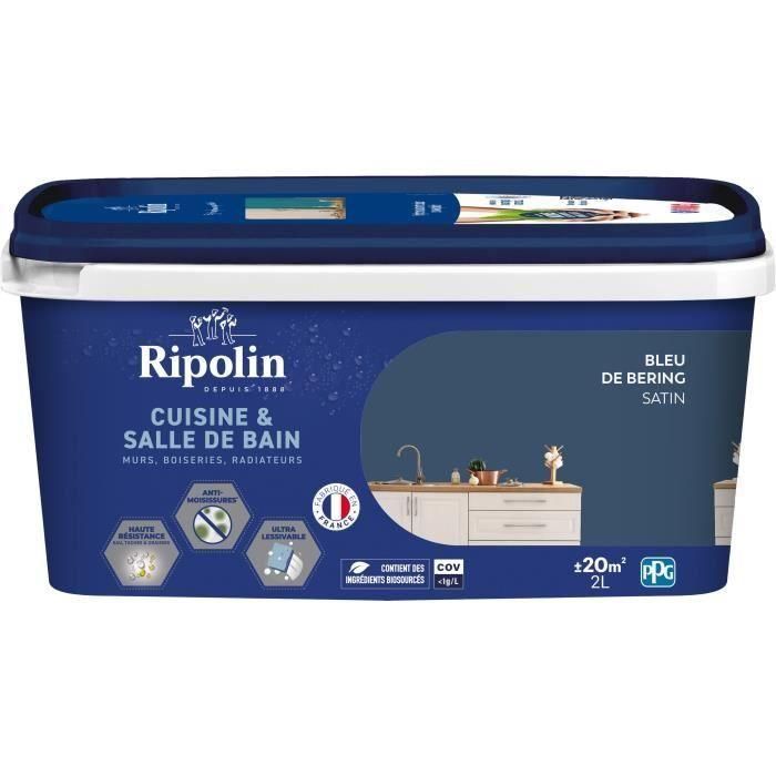 Pintura paredes, carpintería, techos, radiadores - RIPOLIN - Cocina y baño - 2 L - Azul Bering