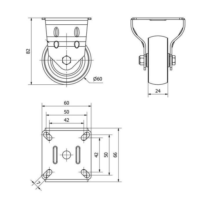 Ruedas Alex Rueda fija de goma con placa y eje liso, gris, carga máx. 50 kg, Ø 6 cm