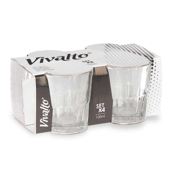 Set 4 Vasos Vidrio Cortado 100Ml Vivalto 16X7CM (24 Unidades) 2 Set 4 Vasos Vidrio Cortado 100Ml Vivalto 16X7CM (24 Unidades) 2
