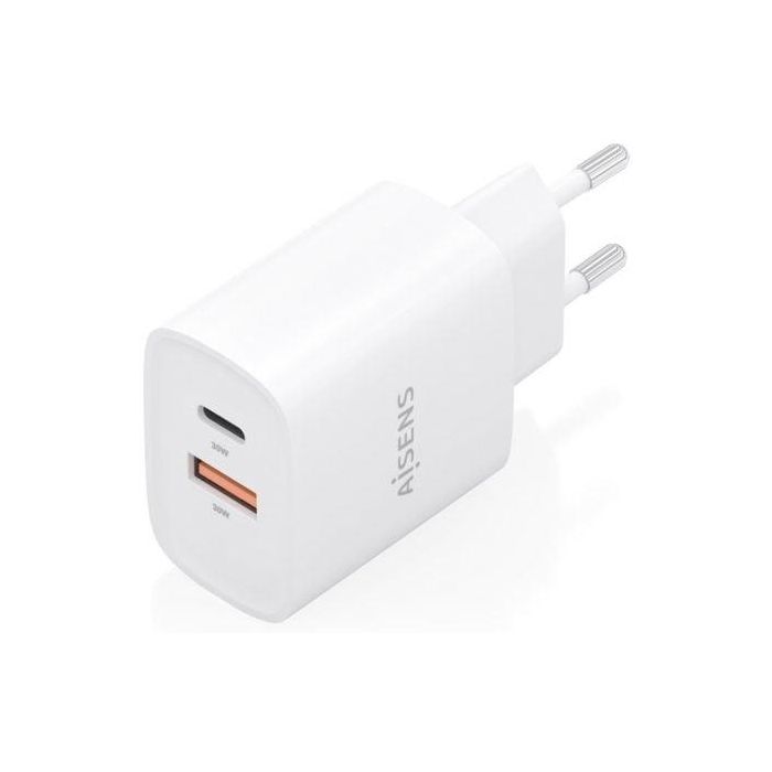 Cargador de Pared GaN Aisens A110-0952/ 1xUSB Tipo-C/ 1xUSB/ 30W/ Blanco 1 Cargador de Pared GaN Aisens A110-0952/ 1xUSB Tipo-C/ 1xUSB/ 30W/ Blanco 1