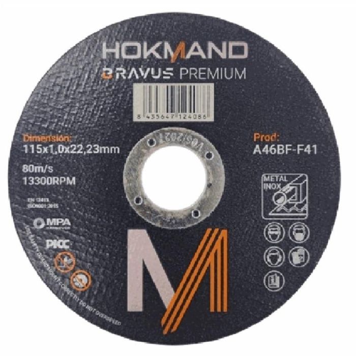 DUVER Disco de Cortar Inoxidable 115x1x22 Hokmand Bravus Premium para Metal