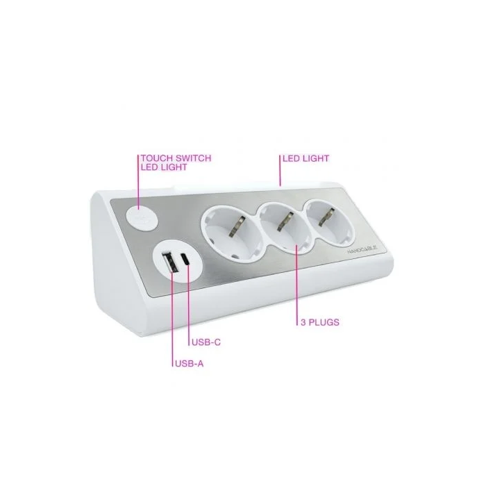 Nano Cable Regleta 10.37.0013-W con 3 Tomas de Corriente, 1 USB-A, 1 USB-C, Cable 1.5m, Blanca