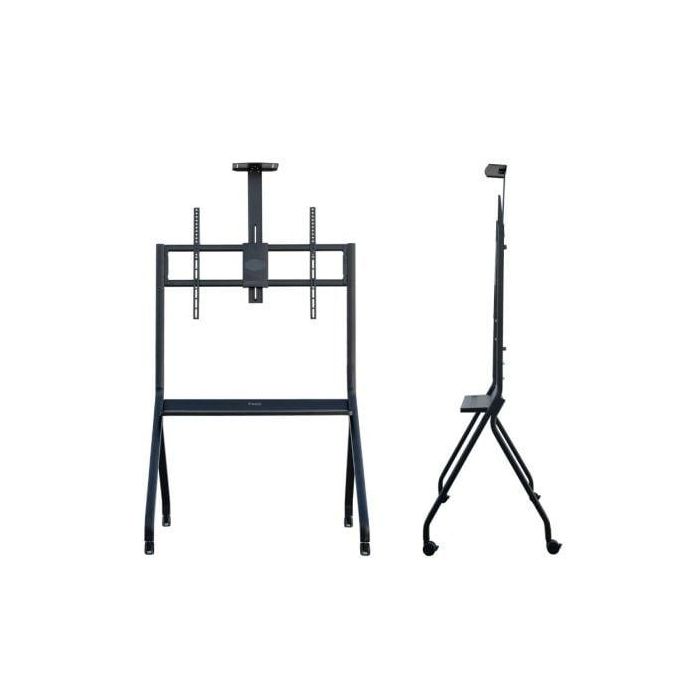 TooQ FS20208M-B Soporte de Suelo Móvil con Ruedas para TV 55-100", hasta 120kg. Altura Ajustable, Bandejas, Gestión de Cables, Acero Negro. 1