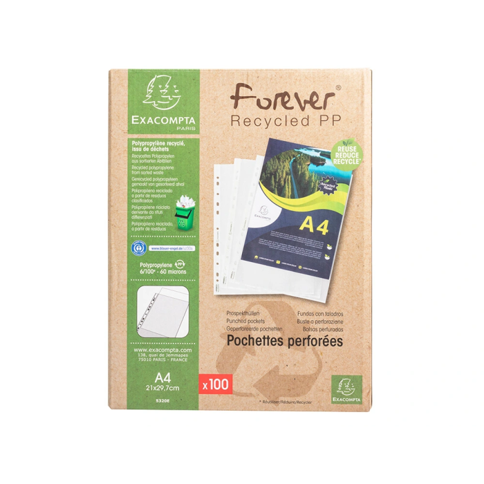 Exacompta Funda Multitaladro Reciclada Polipropileno 60 mc Din A4 Piel de Naranja Caja 100 Unidades 1 Exacompta Funda Multitaladro Reciclada Polipropileno 60 mc Din A4 Piel de Naranja Caja 100 Unidades 1