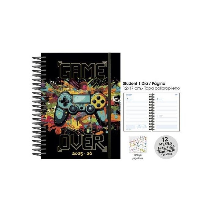 Agenda Escolar (2025-26) Senfort Student Decorada Espiral Tapa Pp Con Goma 120X170 D/P Game Over