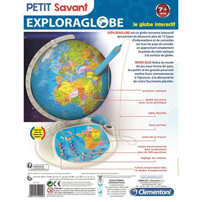 Clementoni EXPLORAGLOBE Connect El mundo interactivo Globo terrestre con lápiz óptico, más de 13 informaciones, 500 preguntas, 7+ años 1