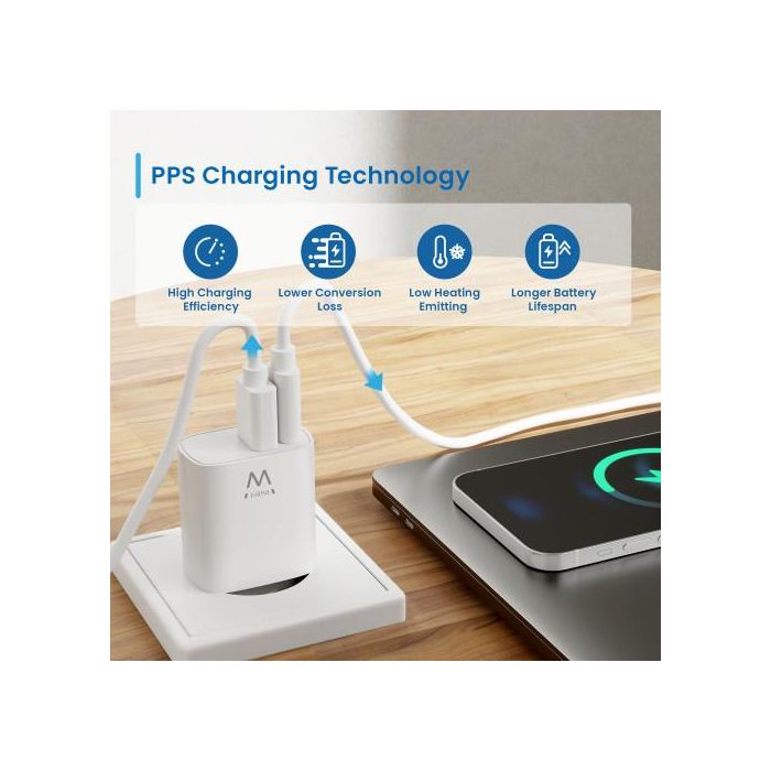 Ewent EW1321_R1 Cargador Universal 20W Carga Rápida USB-C PD PPS QC3.0 USB-A GaN Blanco para iPhone y Android 8 Ewent EW1321_R1 Cargador Universal 20W Carga Rápida USB-C PD PPS QC3.0 USB-A GaN Blanco para iPhone y Android 8