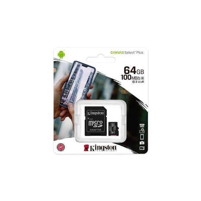 Kingston 64 GB, microSDXC, Class 10, UHS-I, 3.3 V, SD adapter 4 Kingston 64 GB, microSDXC, Class 10, UHS-I, 3.3 V, SD adapter 4
