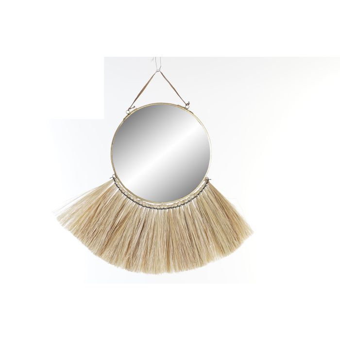 DKD Home Decor Espejo Balines Decoración Yute y Cristal, con Flecos, Tono Natural, Medidas 46 Ancho x 38 Alto x 1 Fondo cm (4 Unidades)