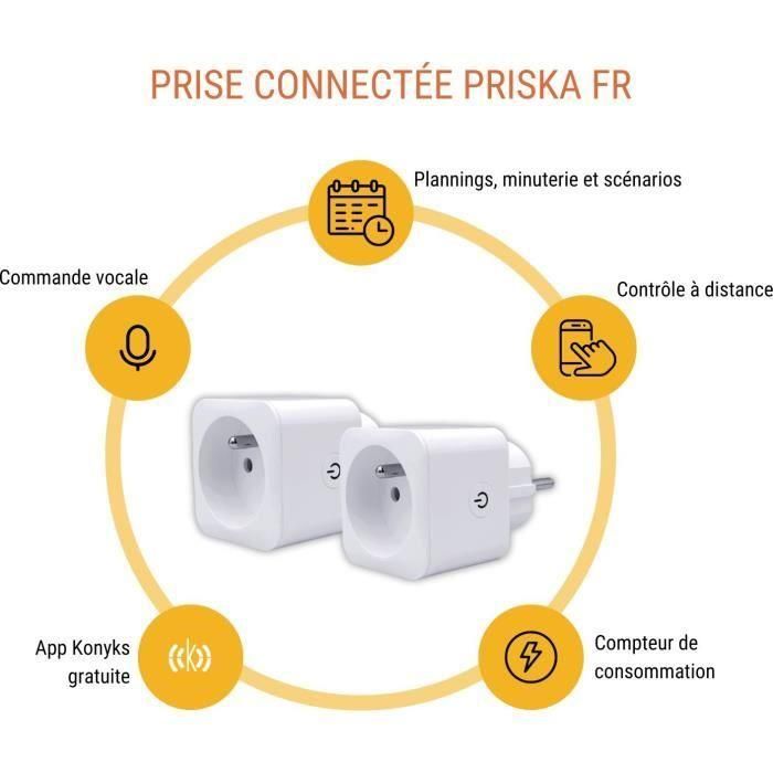 Lote de 2 enchufes con conexión Wi-Fi + BT - KONYKS - Priska FR Dual Pack - 16 A - Con medidor de consumo 1 Lote de 2 enchufes con conexión Wi-Fi + BT - KONYKS - Priska FR Dual Pack - 16 A - Con medidor de consumo 1