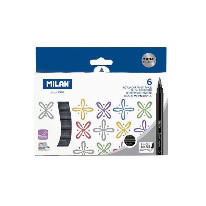 Rotulador Milan Punta Pincel Caja De 6 Colores Metalizados