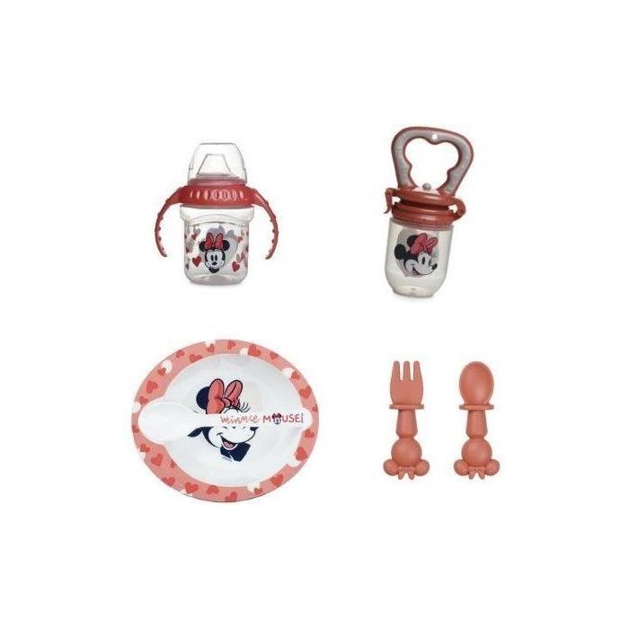 Thermobaby THE3023190133782 Pack Comida Bebé Minnie 1ª Edad - Mordisqueador, Bol, Taza con Asa, 2 Cucharas