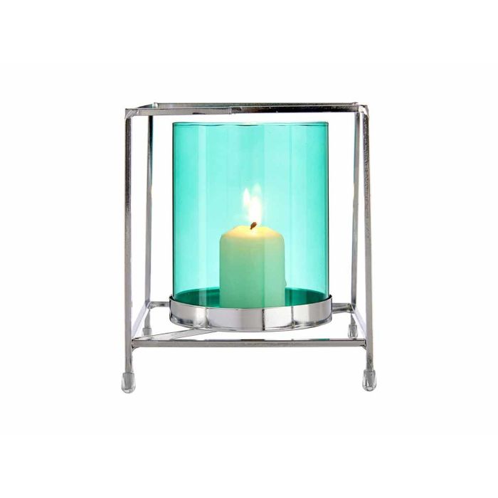 Giftdecor Base Vela Cristal Cuadrada Azul Metal Plata 14 x 14 x 15.5 cm (Set de 8) 3