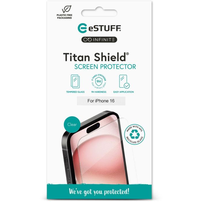 eSTUFF Protector de pantalla INFINITE Titan Shield para iPhone 16 | Vidrio Templado 9H Compatible con Fundas 1 eSTUFF Protector de pantalla INFINITE Titan Shield para iPhone 16 | Vidrio Templado 9H Compatible con Fundas 1