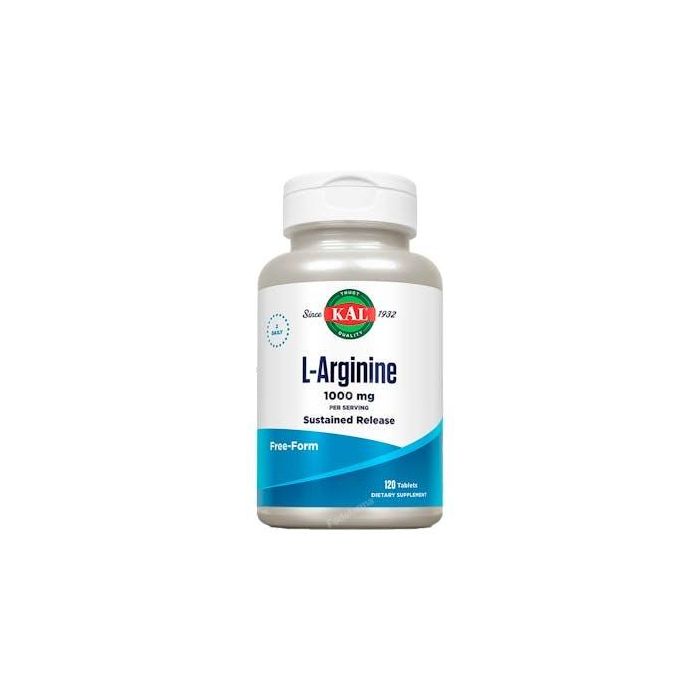 Kal L-Arginina 1000 mg 120 Comprimidos de Acción Retardada | Aminoácido Esencial para Síntesis Proteica | Apto Veganos