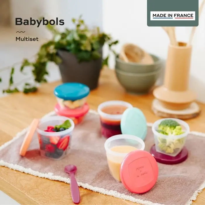 Babymoov Babybols Kit XXL MultiSet 12 Tarros de Almacenamiento y 3 Cucharas Blandas para Comida de Bebé 1