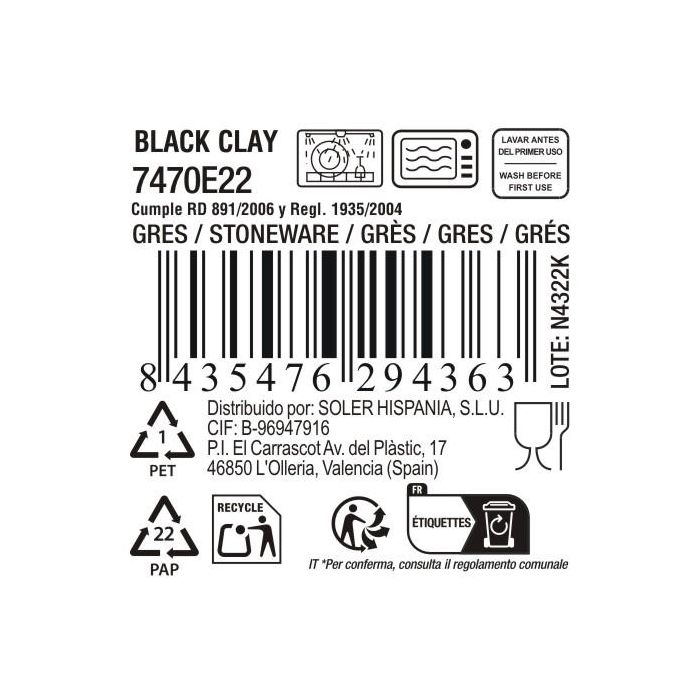 La Mediterranea Fuente Oval Black Clay 32 x 14.2 x 2.3 cm (10 Unidades)