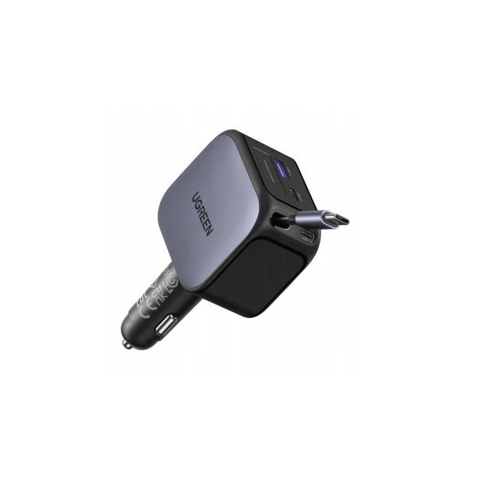 UGREEN 55910B Cargador Coche Rápido 145W 3C1A con Cable USB-C Retráctil
