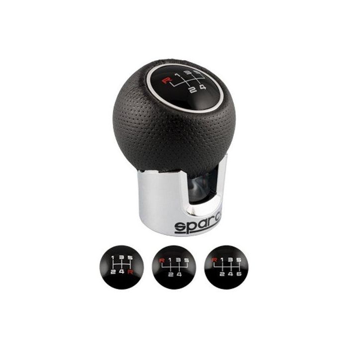 SPARCO SPC0105CH Pomo de Palanca de Cambios Lazio Cromado-Negro en Aluminio y Polipiel con Dibujo Intercambiable