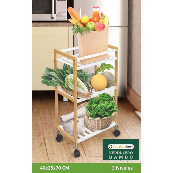 Verdulero de Bambú 40x25x70 cm Blanco - Confortime (2 Unidades) 5 Verdulero de Bambú 40x25x70 cm Blanco - Confortime (2 Unidades) 5