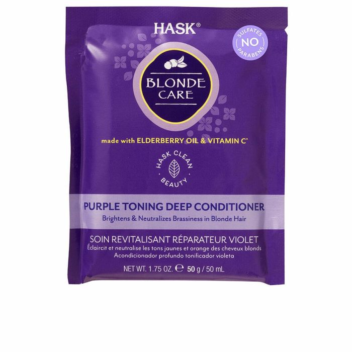 HASK Acondicionador Profundo Tonalizador Violeta BLONDE CARE para Cabello Rubio, neutraliza tonos cobrizos, Vegano, 50g