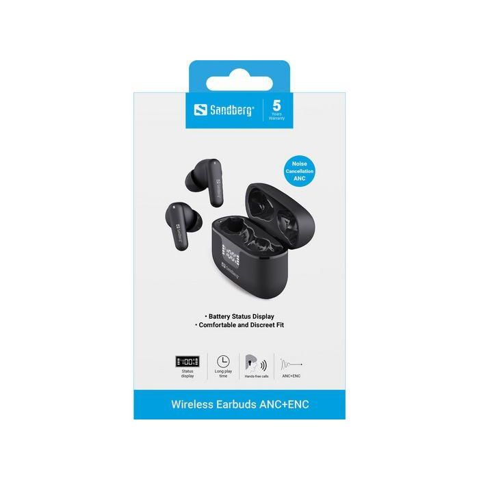 Sandberg Wireless Earbuds ANC+ENC con Cancelación de Ruido y Pantalla de Batería, Negro 7