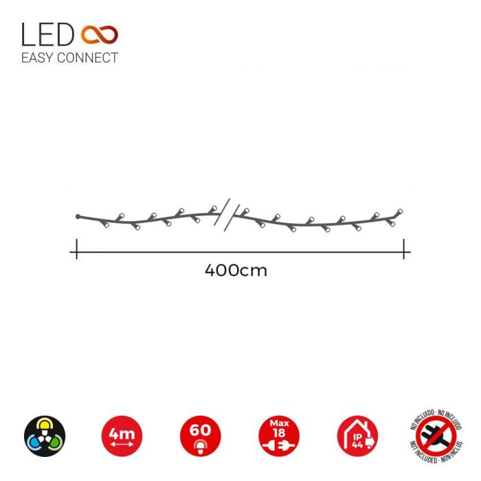 Guirnalda easy-connect 4m 60 leds multicolor 30v (ip44 interior-exterior) total 1.08w 2